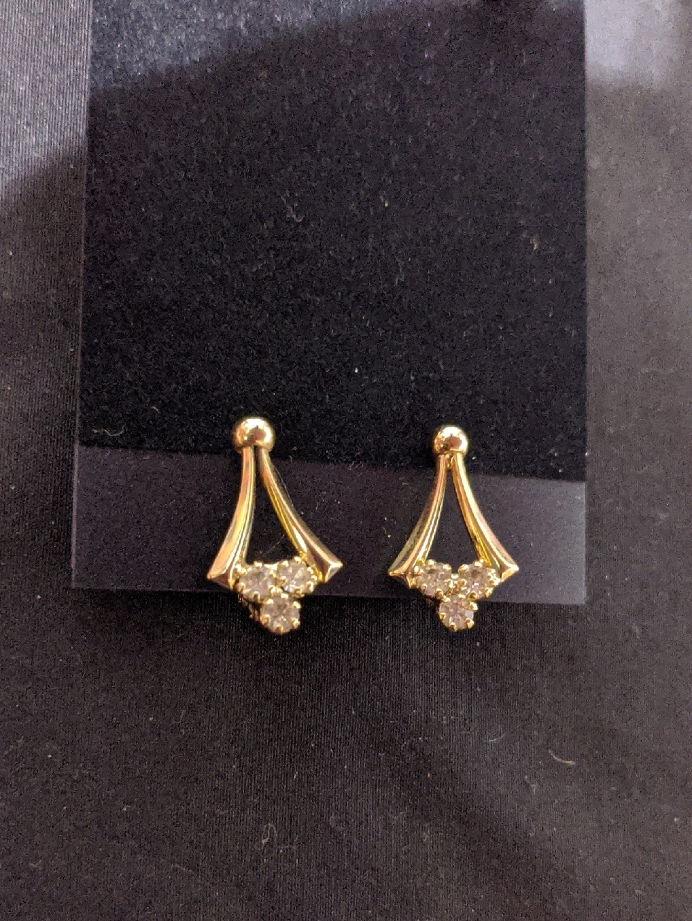 Gold-Tone Crystal Accent Drop Stud Clip On Earrings